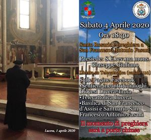 Sabato 4 aprile, nel santuario del Padre Maestro a Lucera Coronavirus: il rosario e la preghiera del Vescovo