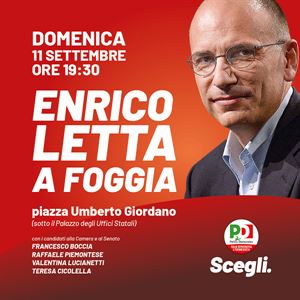 Elezioni. Letta a Foggia l’11 settembre per un comizio in piazza Giordano