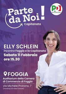 Elly Schlein sarà a Foggia sabato 11 febbraio